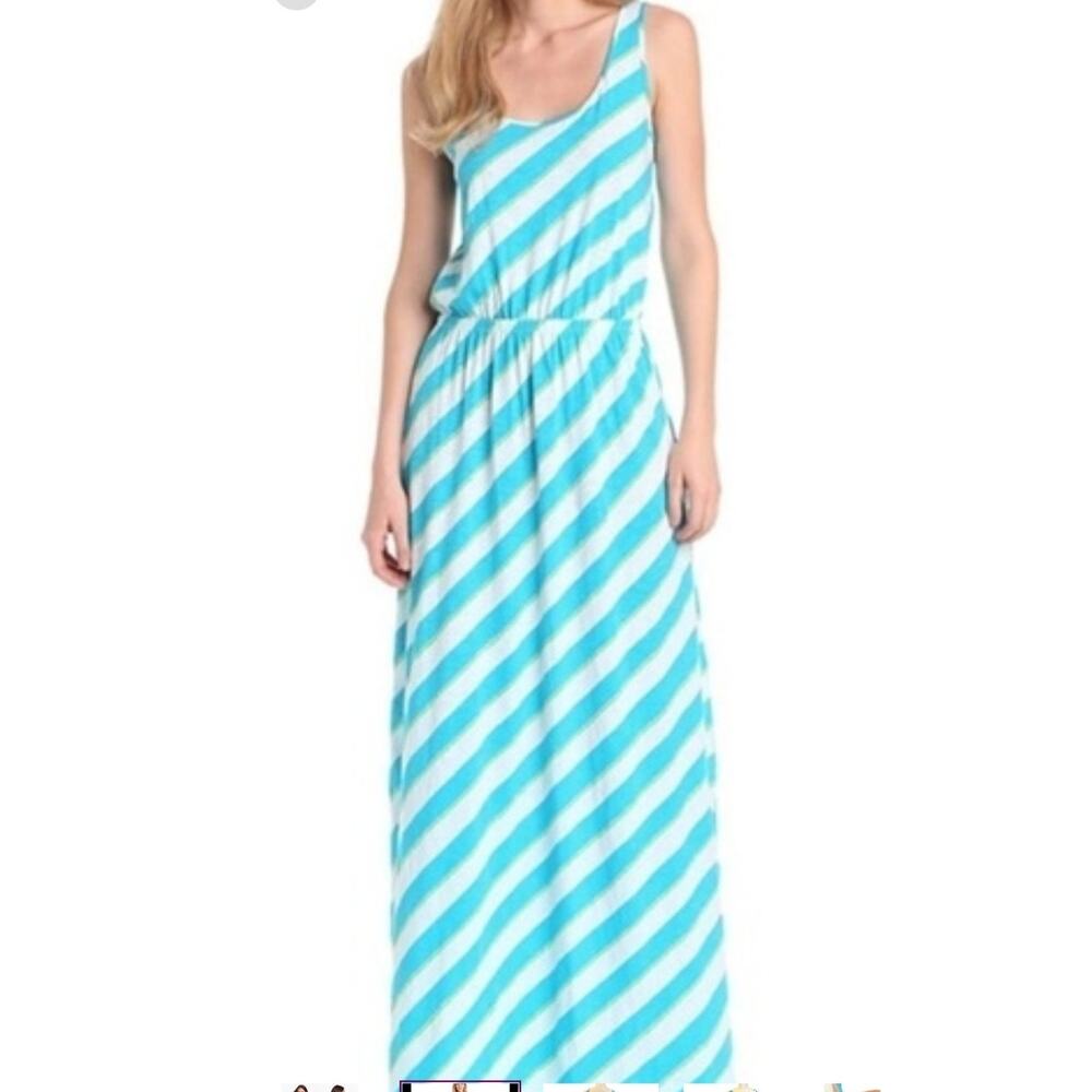 Lilly Pulitzer Sz M TRIA Blue & White Rope Stripe Maxi Dress Lightweight Beachy